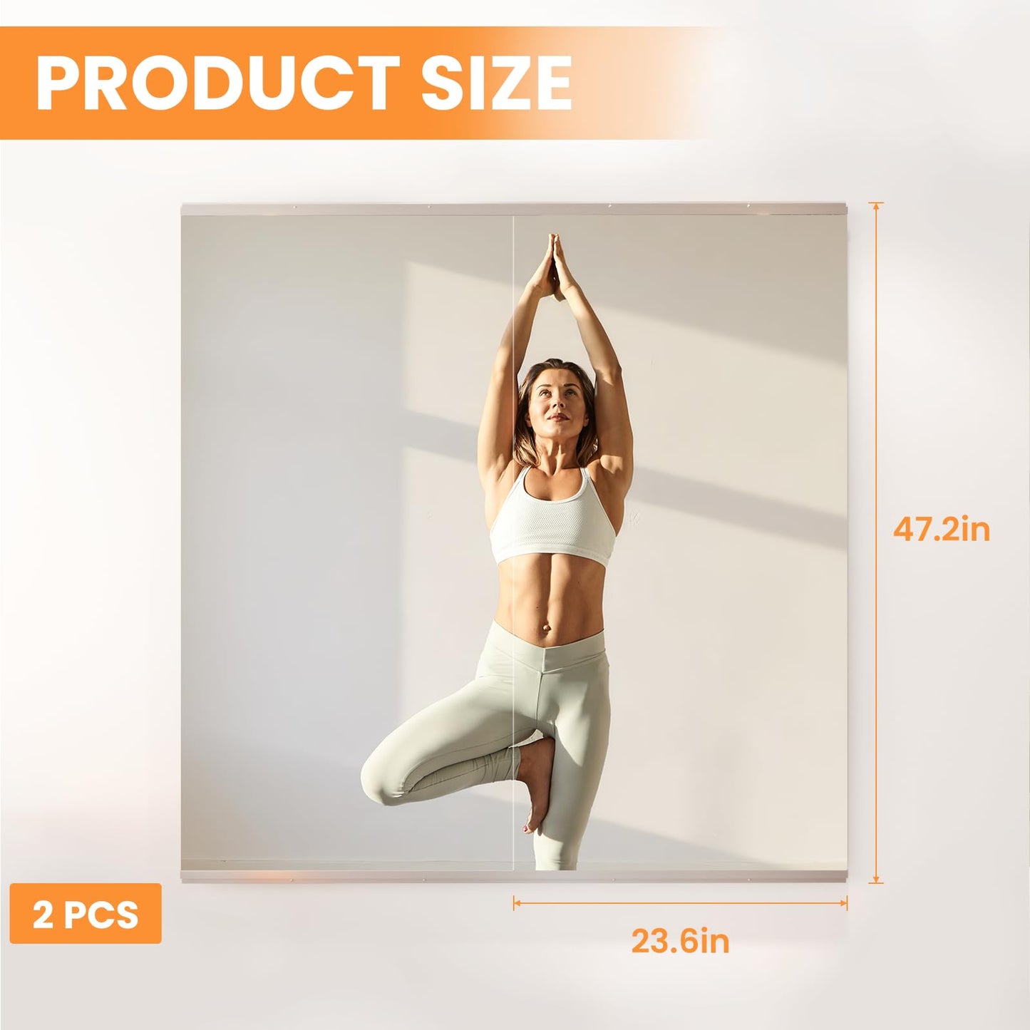 Peegel Home Gym Mirror - 48''x24''(2PCS) Large Frameless Tempered Glass Workout Mirrors for Home Gym Wall,Yoga,Garage,Dance