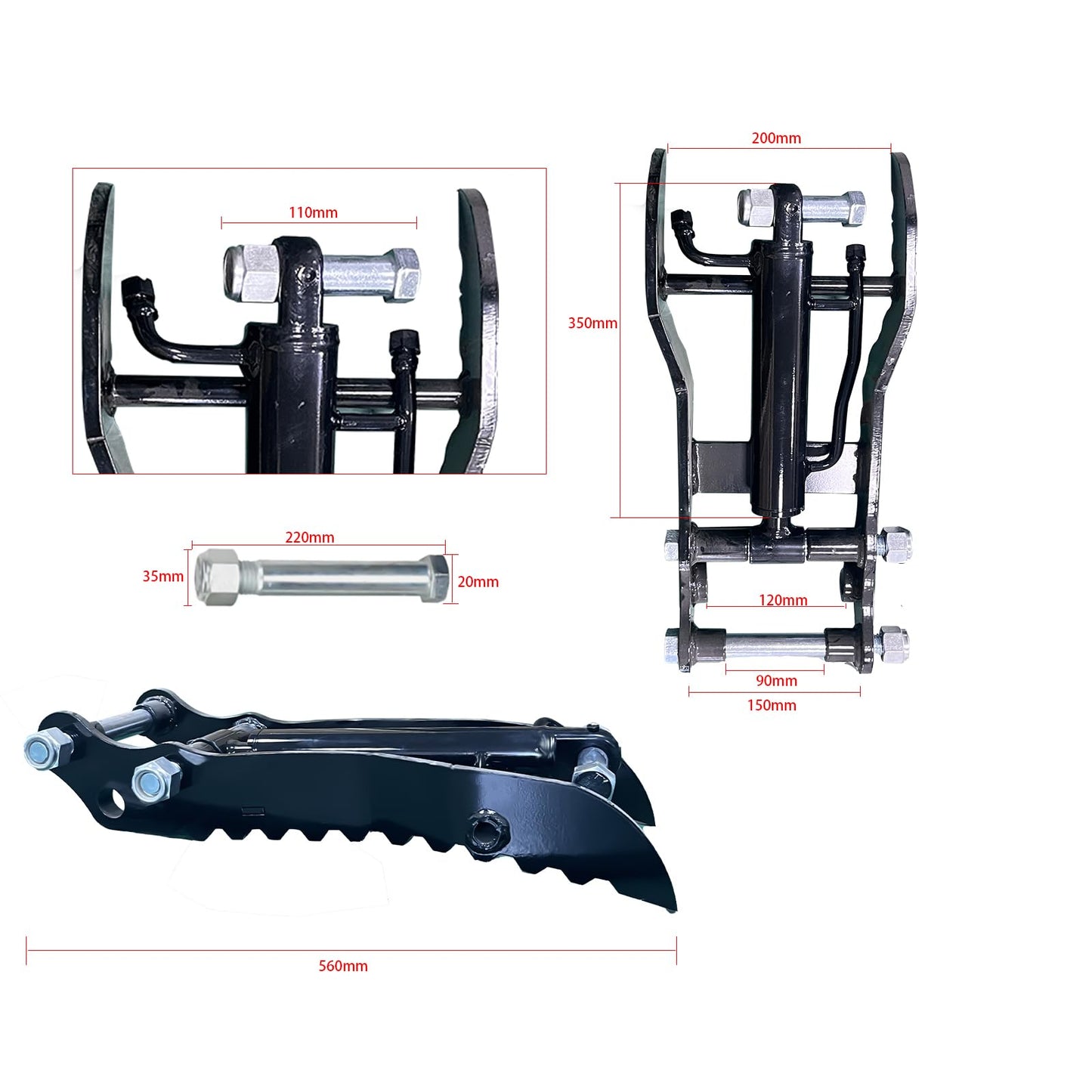 Hydraulic Thumb Claw for 1-3Ton Mini Excavators New Models, Universal Attachment for HT-10 Series, Ideal for Lifting, Scrap & Landscaping