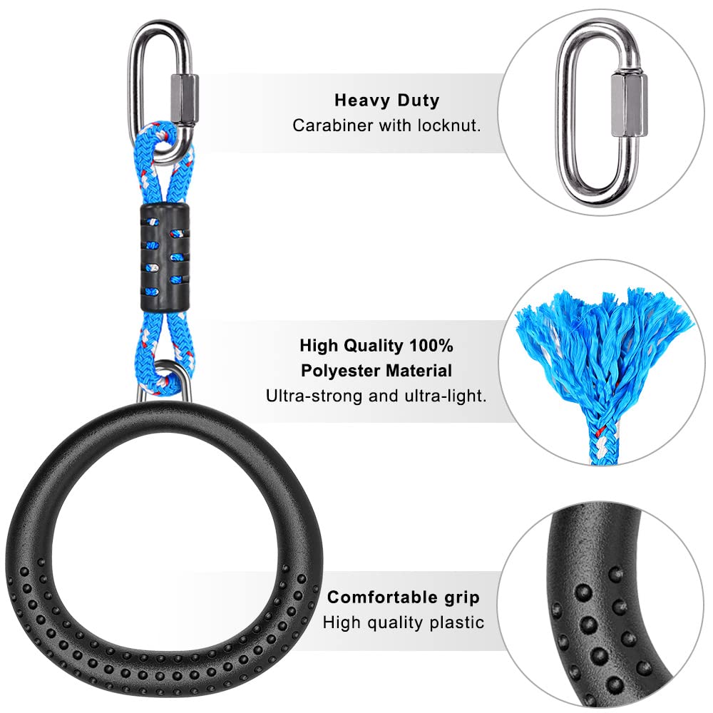 Dolibest 2 Pack of Ninja Gymnastic Rings, Monkey Ring Outdoor Backyard Ninja Accessories Set, Obstacle Course for Training,1000LB Capacity(Black)