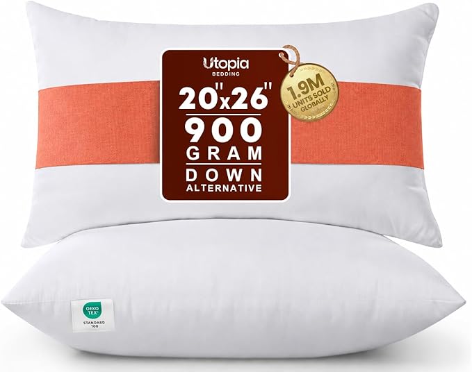 Utopia Bedding 20x26 Pillow Inserts, Set of 2, White – Indoor Decorative Throw Pillows for Bed, Sofa & Couch – Soft, Supportive & Fluffy Cushion Inserts