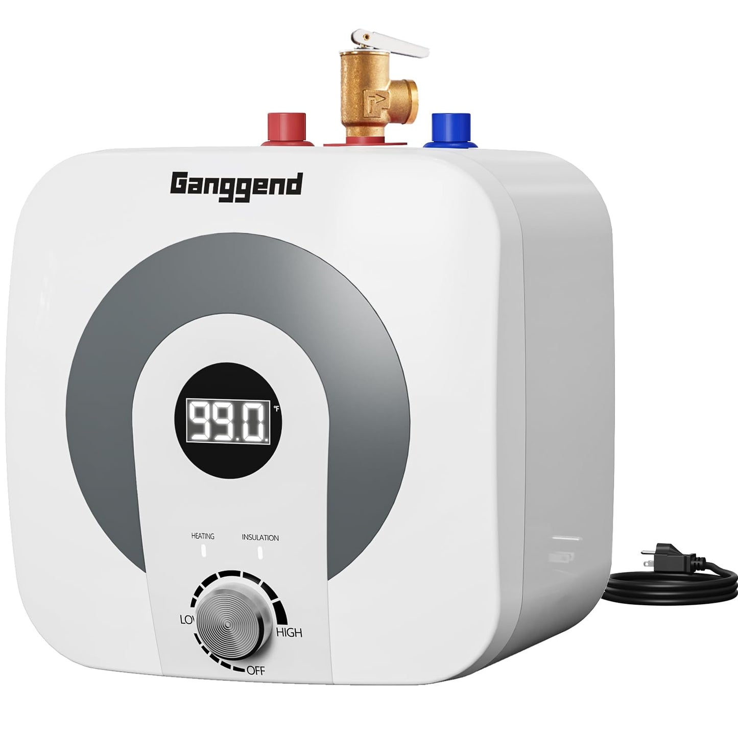 Ganggend 4 Gallon Under Sink Water Heater, 110V 1500W Electric Mini Tank Hot Water Heater with Digital Temp Display and Pressure Relief Valve, Compact for RV, Camper, Food Truck, Kitchen Sink, Laundry