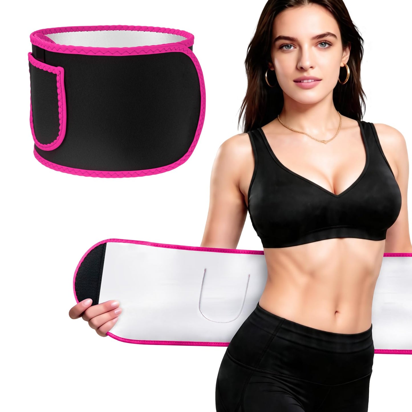 Waist Trainer for Women, Silver Nano Sweat Training Band, Adjustable Belly Wrap for Workout & Postpartum Support (Black/Pink)