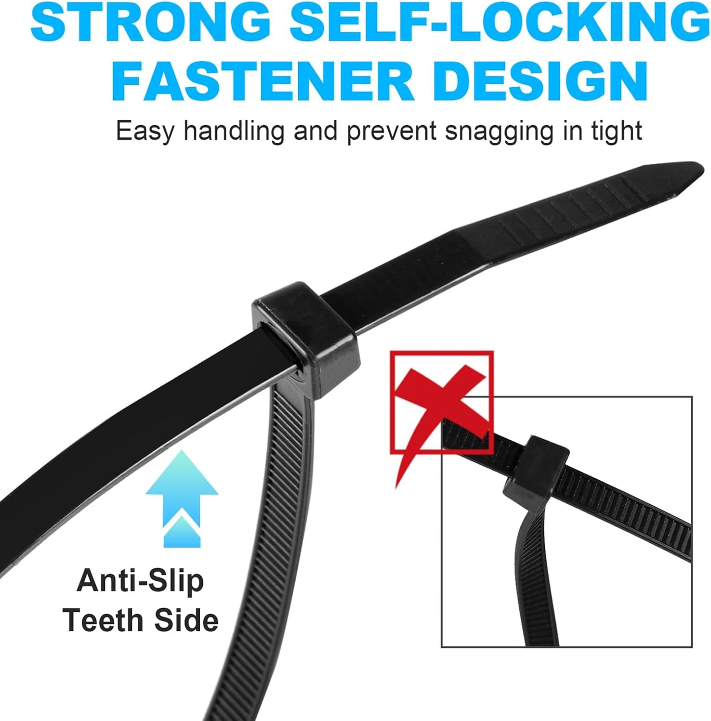 400 Pack (8+12+14+18Inch) 100lb Zip Ties Assorted Sizes, RAZCC Black Cable Ties, Self-Locking Plastic Wire Ties