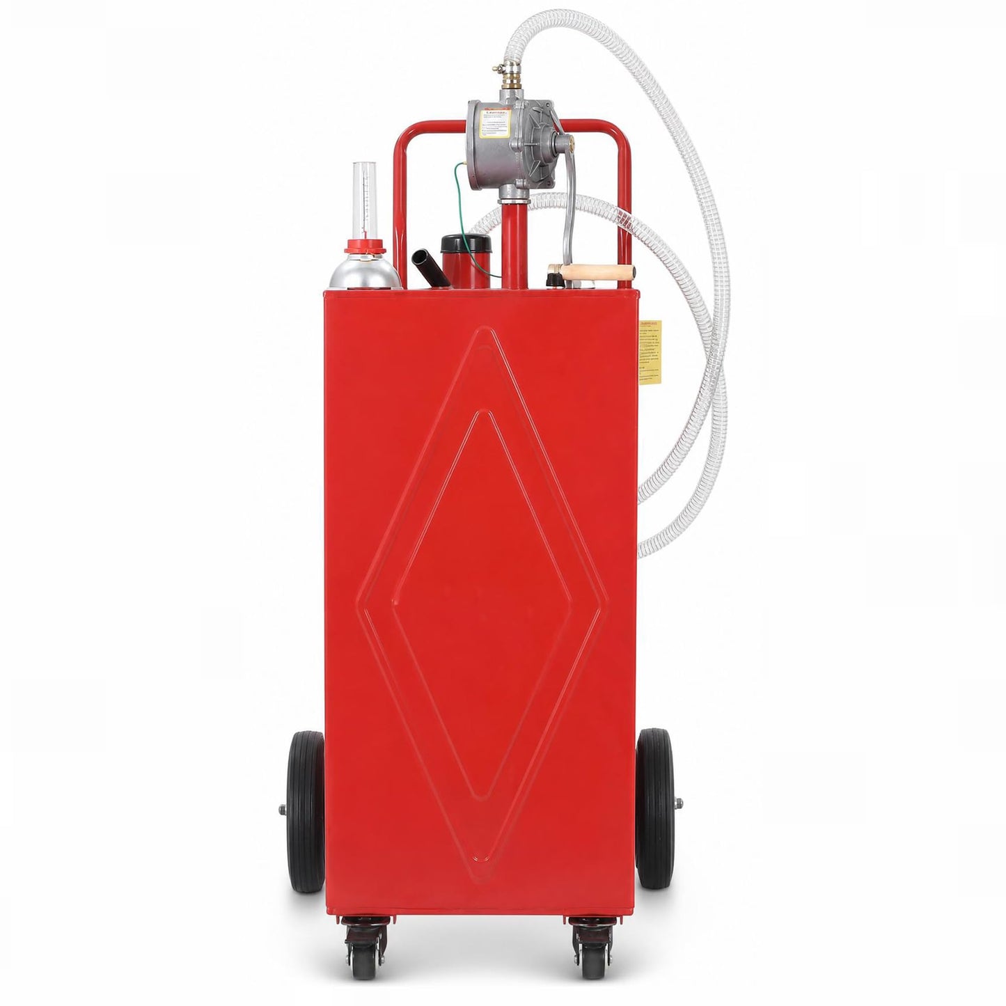 Upgrade 30-Gallon Portable Fuel Transfer Tank with Manual Pump, Heavy-Duty Gasoline & Diesel Caddy on 4 Wheels, Mobile Fuel Storage Container for Cars, Trucks, Boats, Lawn Mowers & Farm Equipment, Red