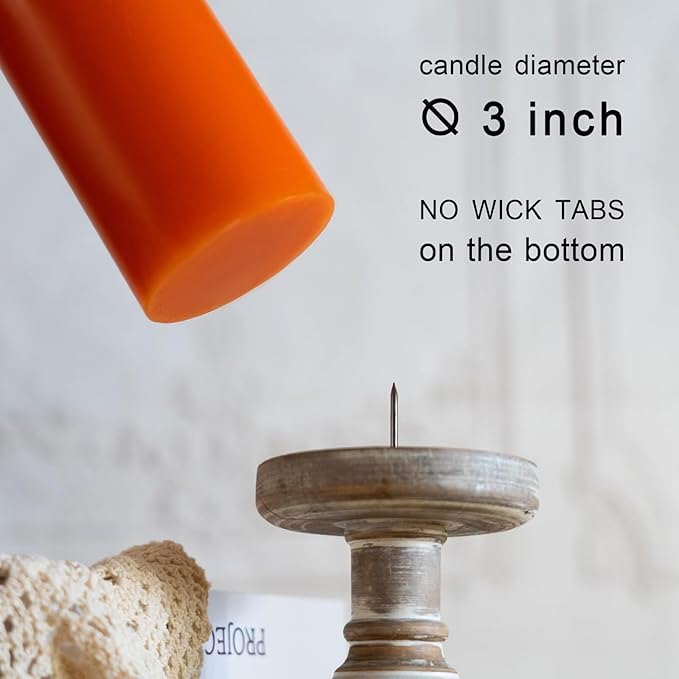 MOZEAL 3" x 4" Hand-Poured Unscented Orange Pillar Candles,Dripless Candles Set of 3,Smokeless,Clean Burning,Approx 60 Hours Burn Time,Thanksgiving,Halloween,Fall and Home Decor（3 Inch Width Series）