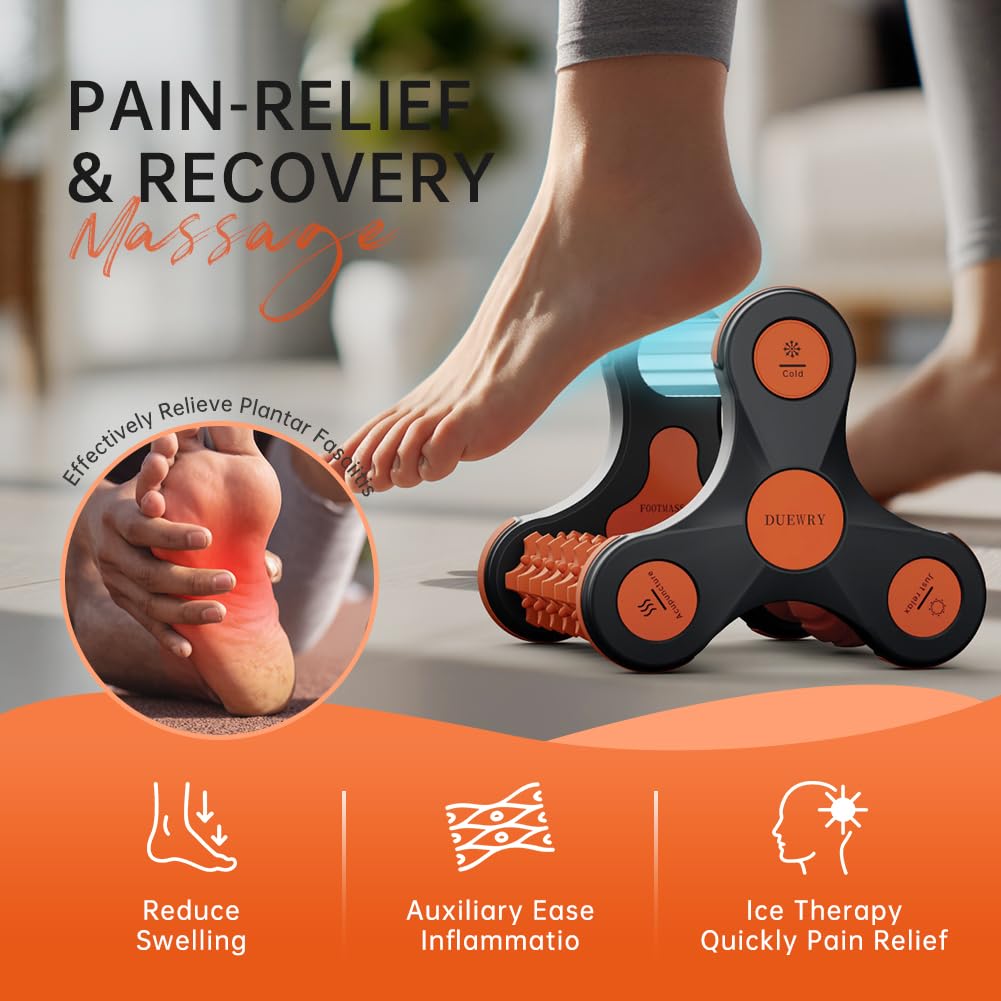 Duewry Plantar Fasciitis Relief Massager with Ice Pack, Cold Therapy & Reflexology Foot Roller for Instant Neuropathy Pain Relief, Foot Massager for Circulation, Reduce Swelling to Happy Health Foot