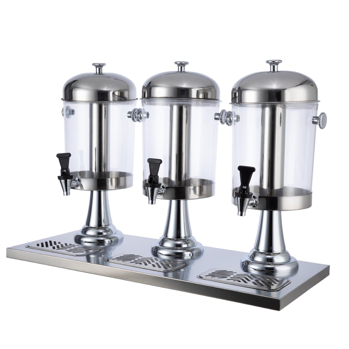 2.11Gallon Commercial Beverage Dispenser with Centre Ice Core and Stand Drip Trays Stainless Steel Cold Drink Dispenser for Parties Pub Cafeteria Restaurant Home Hotel (silver, Three Head)