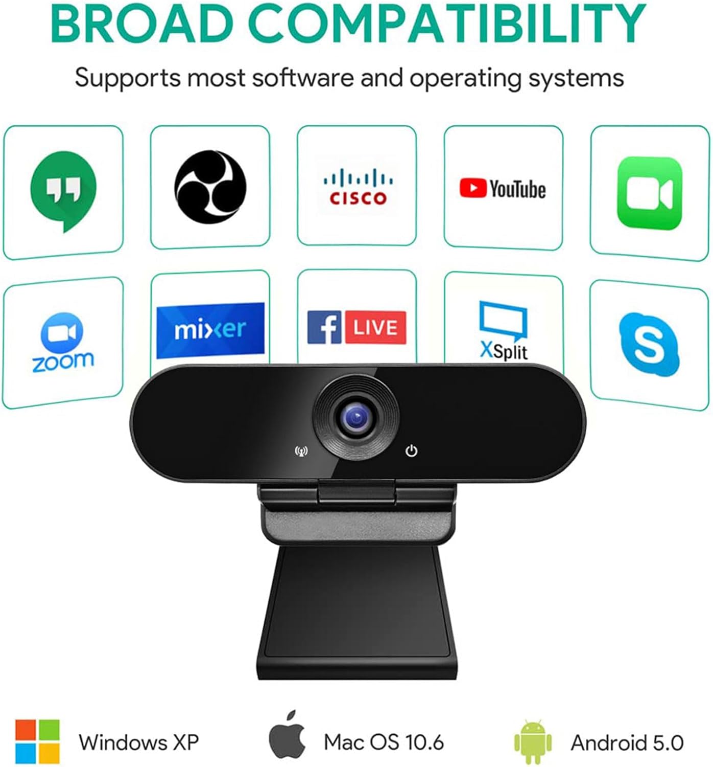 WEUNKNOWN 1080p Webcam with Dual Stereo Microphones & Privacy Cover, Full HD USB Desktop Web Computer Camera with Auto