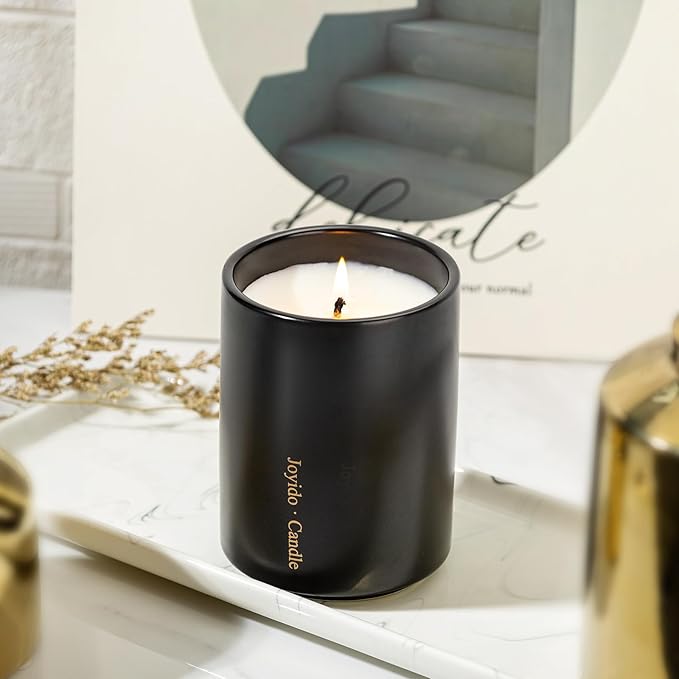 14OZ Oud & Sandalwood Scented Candle - Aromatherapy Candles with Lid - Soy Candles for Home Scented - Luxury Ceramic Jar Candles for Bedroom Kitchen Home Decor, Housewarming Party (Black)