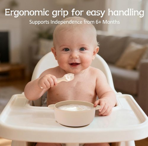 Eascrozn Baby Spoons - Self-Feeding Utensils for 6+ Months | BPA-Free Silicone, Dishwasher Safe, 6-Pack