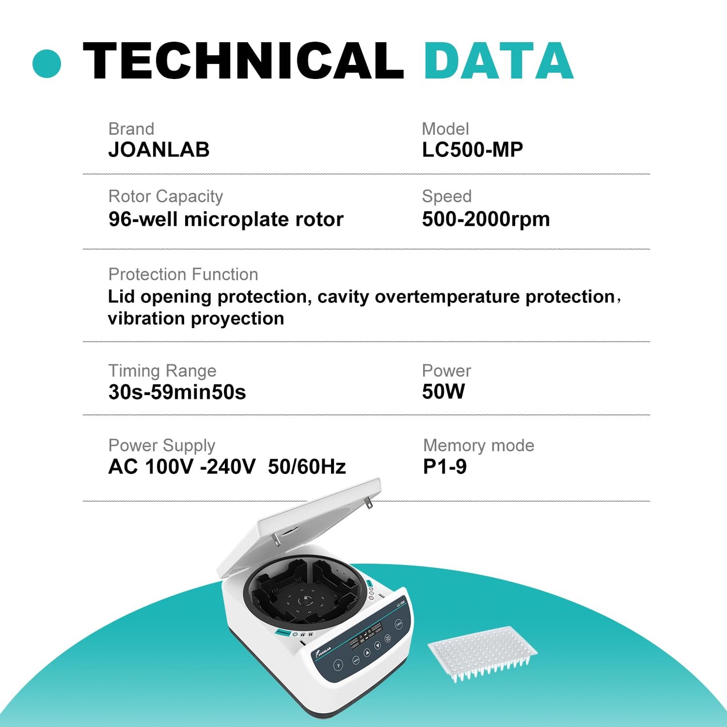 JOANLAB Centrifuge Machine Lab Benchtop Microplate Centrifuge 96-Well Plate x 4| Low Speed Control 500-4000rpm,2146xg RCF Digital Centrifuges w/Timer