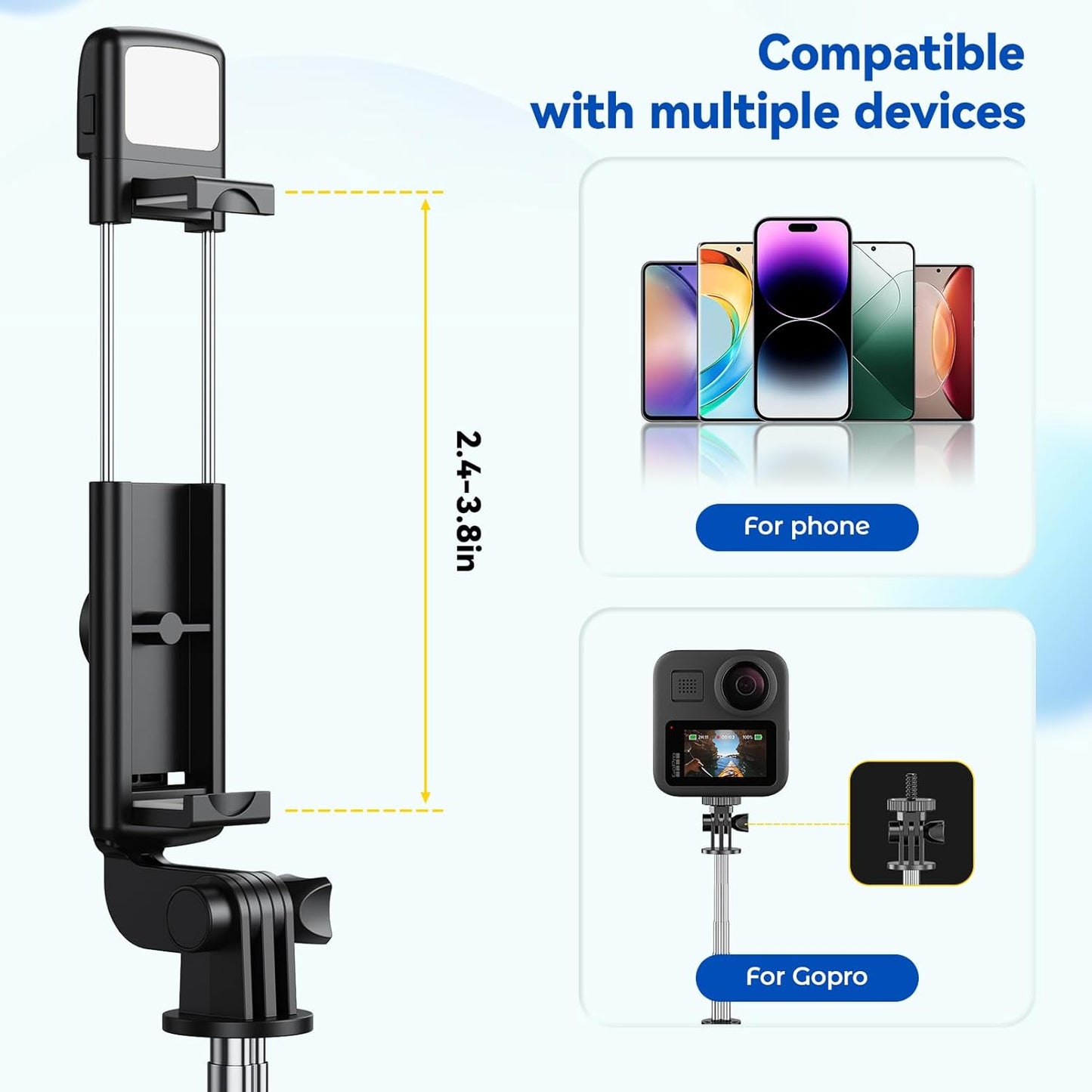 Aourxiv 4-7'' Selfie Stick Tripod with Light, Retractable Selfie Stick Tripod with Wireless Remote Control