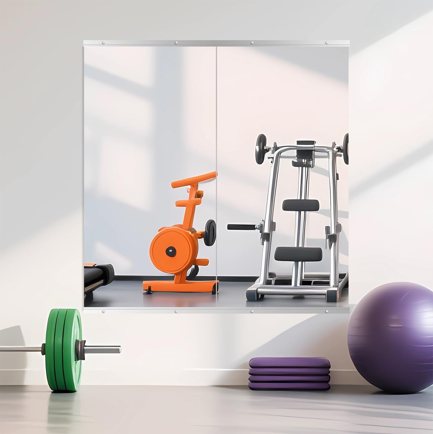 Ruomeng Home Gym Mirror, 48''x24''x2PCS Full Length, Large Frameless Body Mirror Tempered Glass for Gym, Workout, Yoga, Garage, Dance Studio