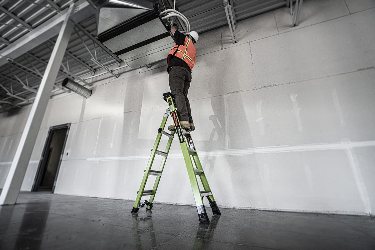 Little Giant Ladders, King Kombo 2.0 XT, Industrial, M6, 6 Ft. A Frame, 10 Ft. Extension, Fiberglass, Type 1AA, 375 lbs Weight Rating, (13936-071), Hi-viz Green