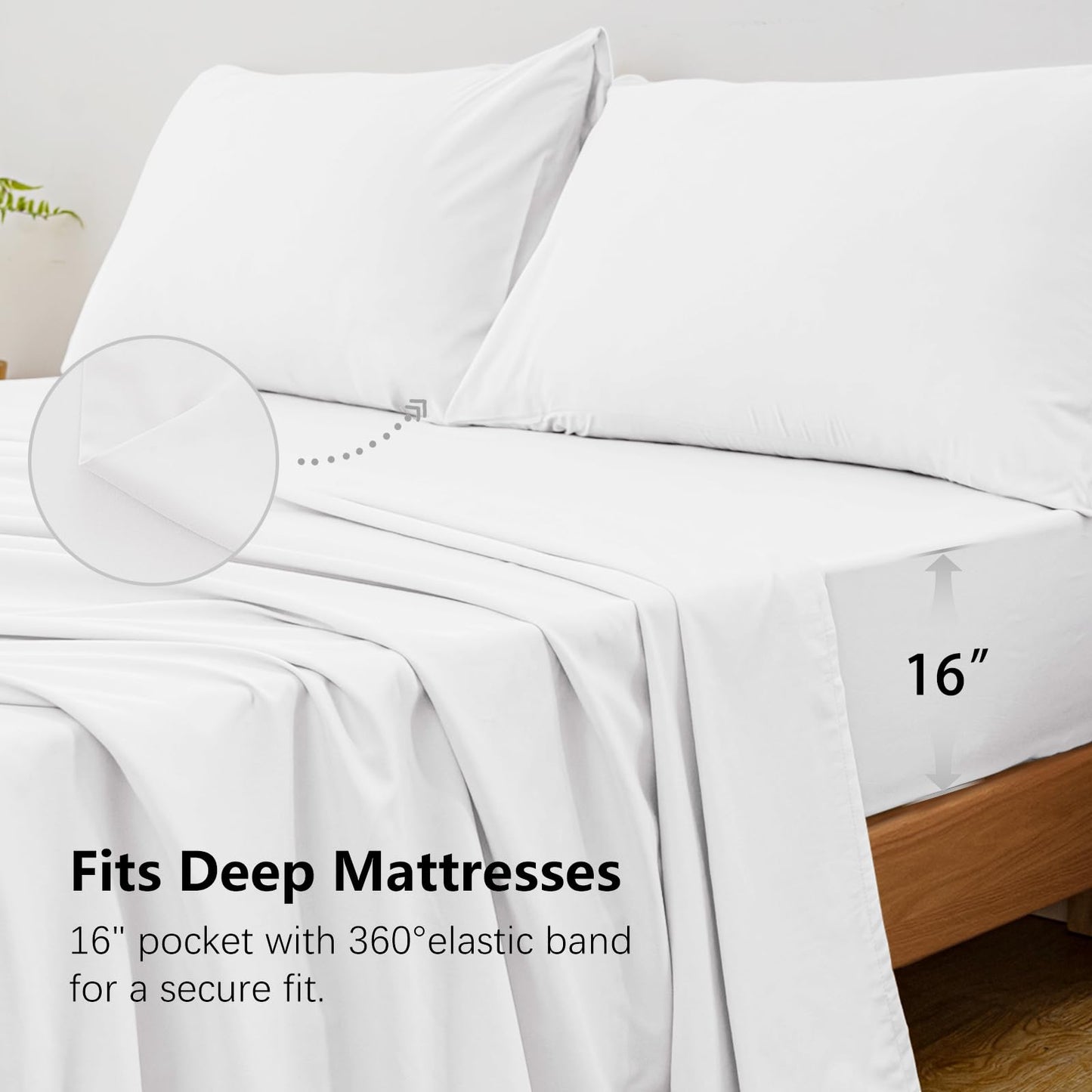 USXIBEI Queen Size 4 Piece Sheet Set - Hotel Luxury Bedding for Queen Size Bed - Soft and Breathable Bed Sheets Set - Deep Pocket Sheets,Wrinkle & Fade Resistant(Queen, White)