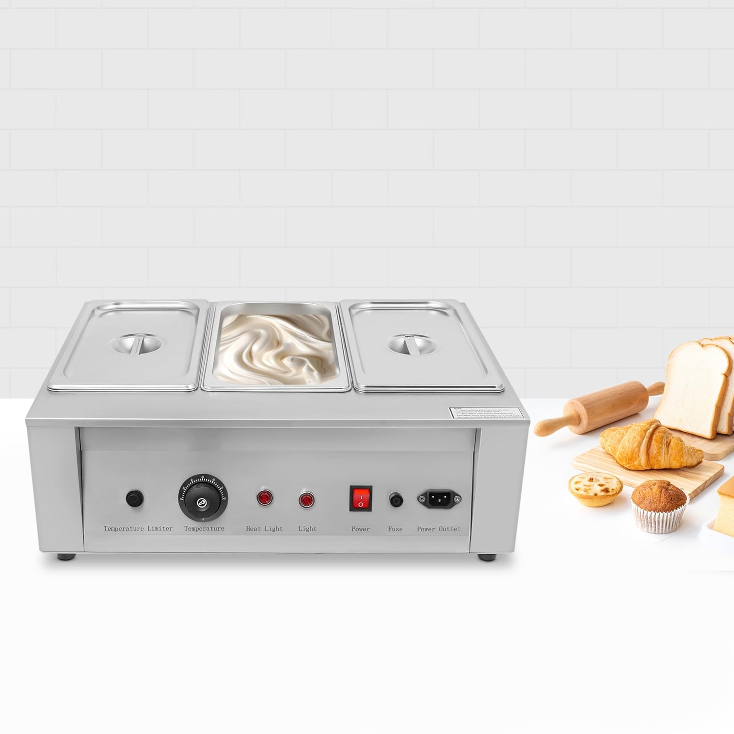 FXEIPOL Commercial Chocolate Tempering Machine, 3 Tanks Stainless Steel Chocolate Melter, 300W Electric Chocolate Warmer Machine for Beverage Stores, Restaurants