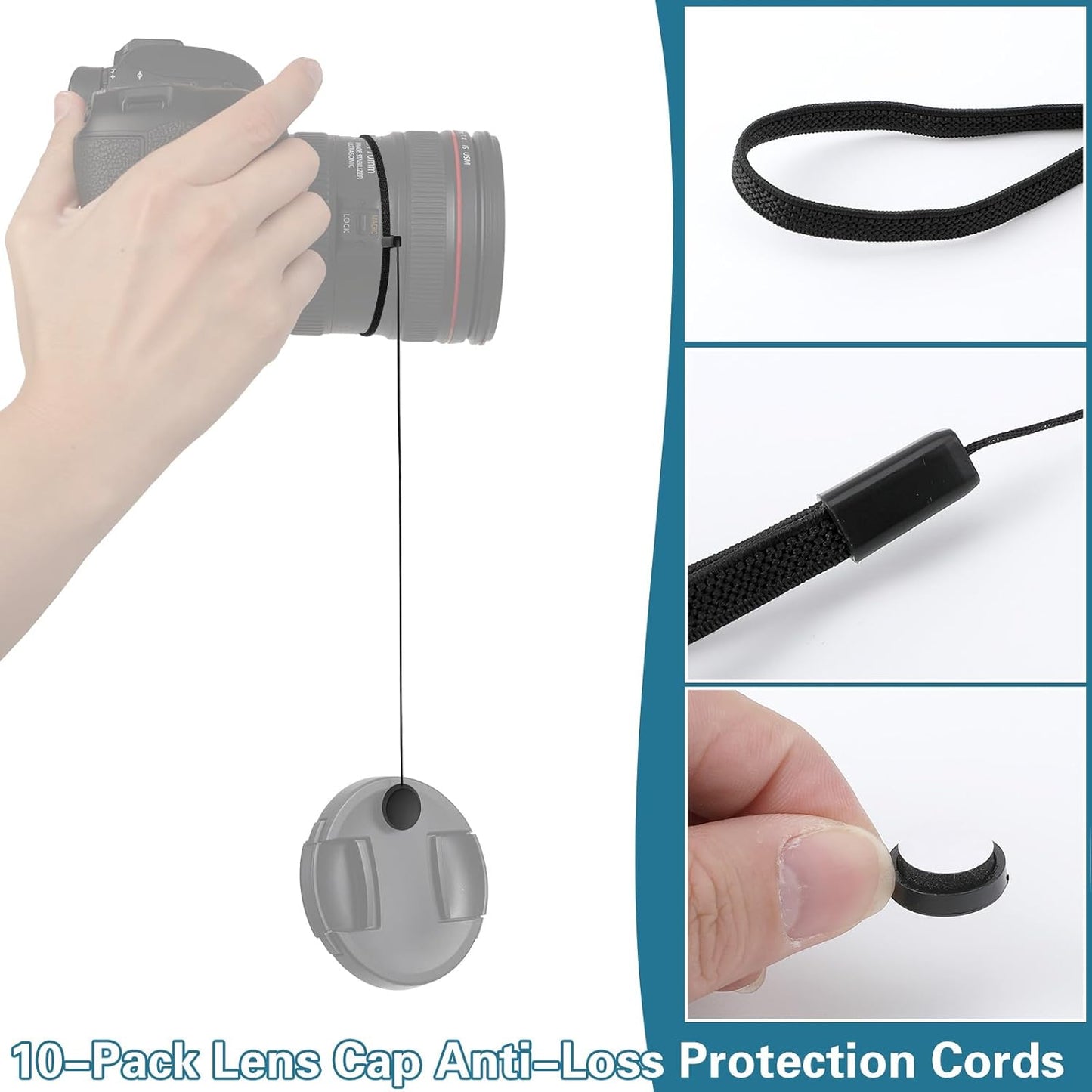 Xinjoduz 10 Pack Camera Lens Cap Leash, Lenses Cap Keeper Tether with Elastic String, Lens Caps Holder Compatible