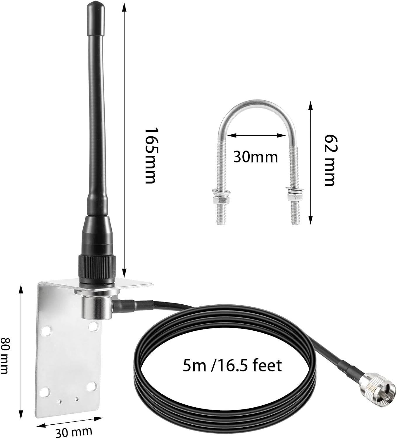 eifagur 156-163MHz PL259 16.5 Sailboat VHF Marine Radio Antenna Low-Profile Antenna Connector with Feet Low Loss