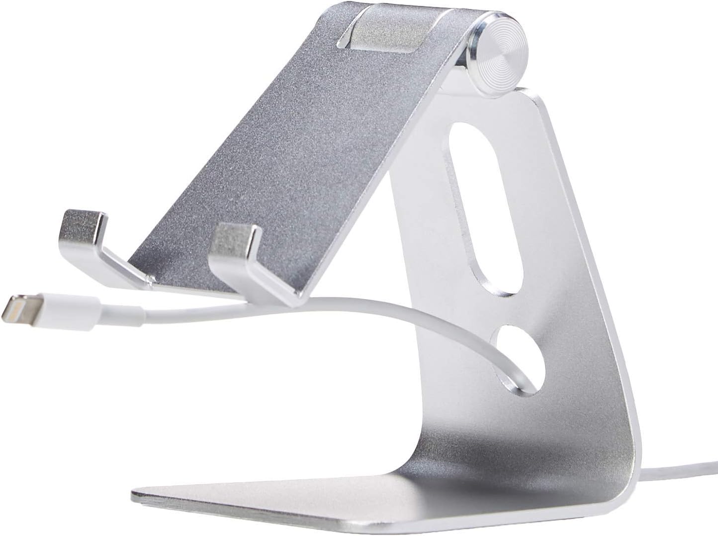 Amazon Basics 3.15 2.87 3.74 inch, Adjustable Aluminum Phone Stand for Cell Phones, iPhone and Android, Desktop Phone