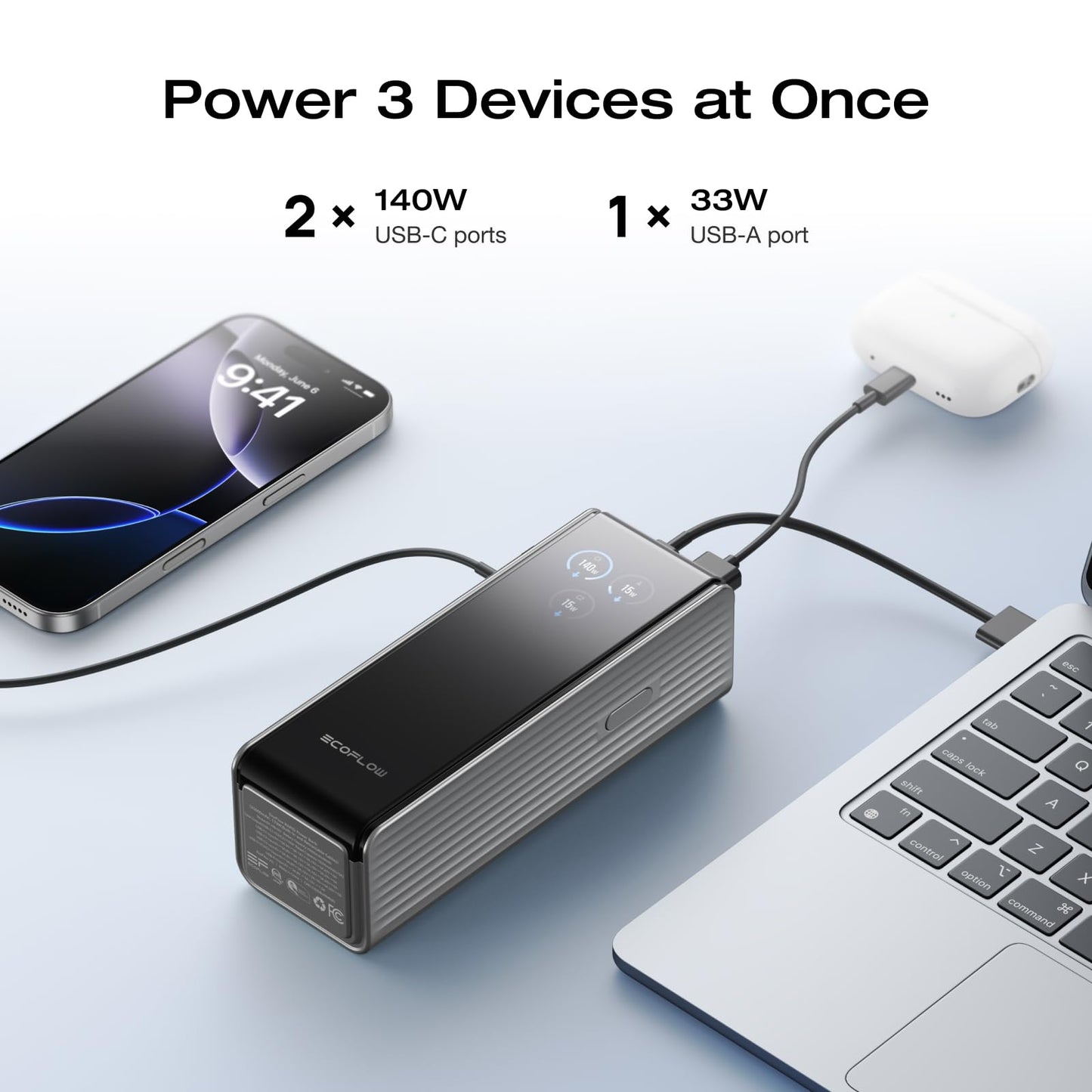 EF ECOFLOW Laptop Power Bank, 25,000mAh 170W Portable Charger with Dual 140W USB-C Ports, Smart Display, Flight-Approved for Travel, Fast Charging for iPhone 17/16 Series, MacBook, Samsung and More