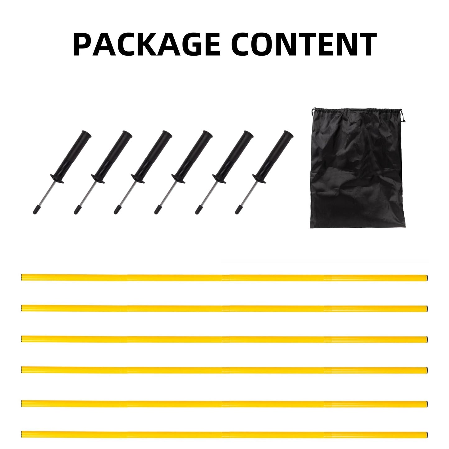 6Pcs 5FT Agility Poles for Soccer,Basketball,Football,Dog,Horse Training-Adjustable Speed and Agility Training Equipment Sports Training Sticks with Ground Spring Nails and Storage Bag(Yellow)