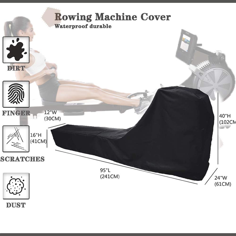 J&C Rowing Machine Cover, 420D Heavy Duty Fitness Equipment Protective Cover, Dust Cover fot Folding Water Rowing Machine 300lb Weight Capacity Concept 2 Rowing Machine Waterproof 95x24x40inch (Black)
