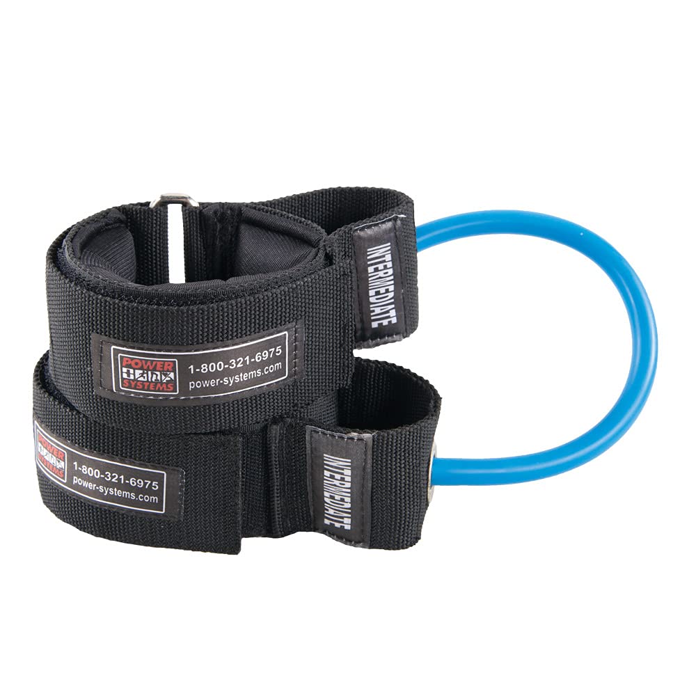 Power Systems Power Stepper, 2 Padded Ankle Cuffs with 10-Inch Resistance Tube, Intermediate Resistance Level, Light Blue, (30301)