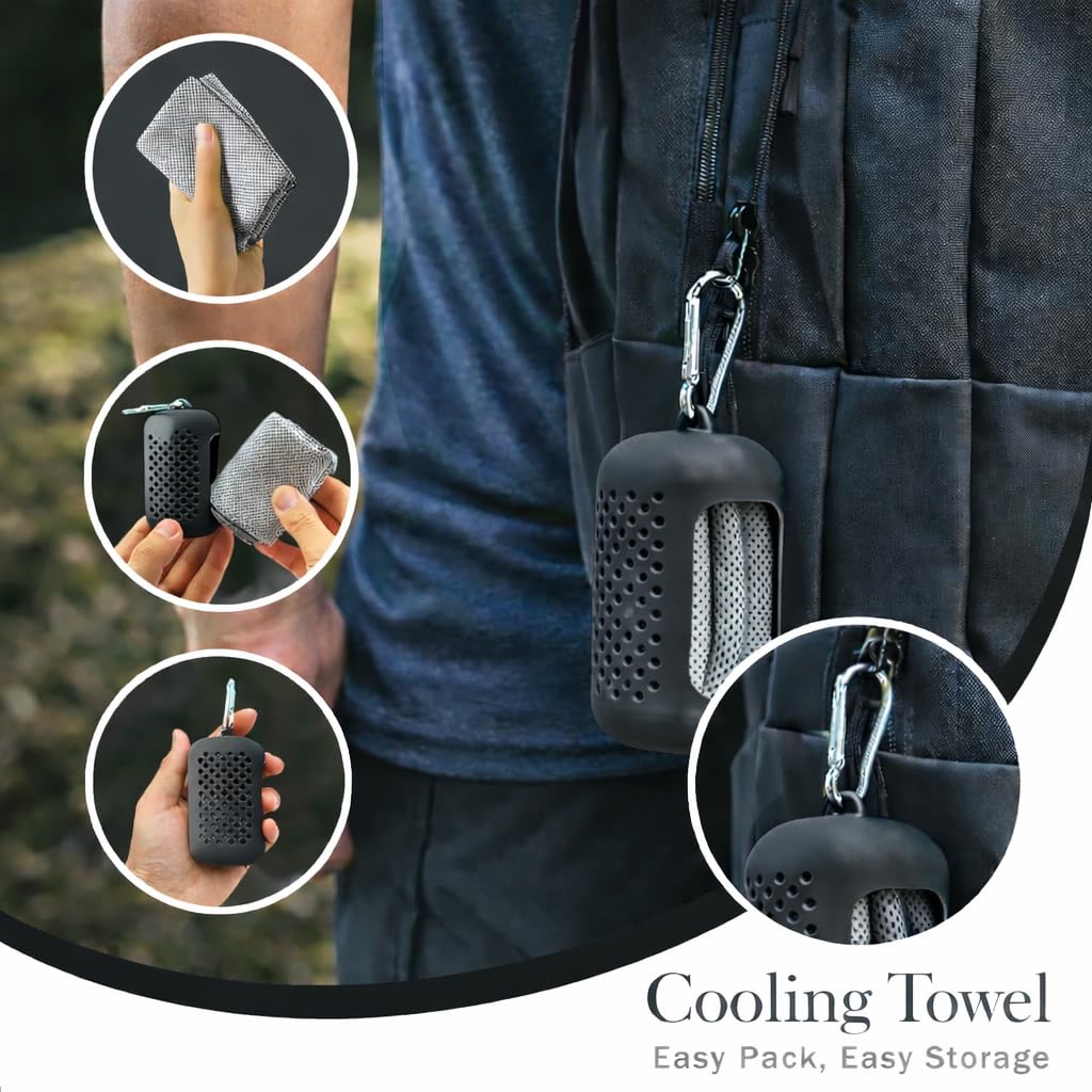 Cooling Towel with Clip Case – Quick-Dry Neck Wrap for Sports, Beach Tote Bags, Gym, Travel & Outdoor Heat