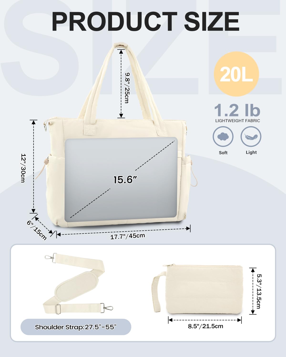 Tote Bag for Women, Puffer Work Tote Bag with 15.6 Inch Padded Compartment and Cup Holder, Shoulder Bag Handbag with Zipper for Travel Teacher Nurse, Beige
