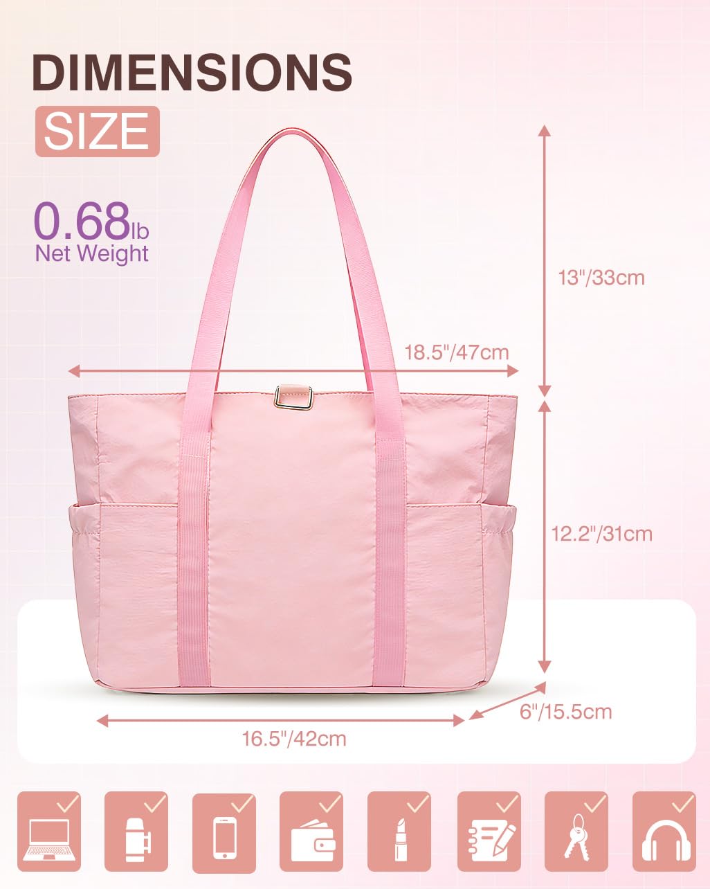 YANLIFY Tote Bag for Women, 26L Capacity Travel Purses Work Bag, Small Zipper Tote Bag for Travel Nurse Gym Teacher, Lightweight Nylon Shoulder Handbag with Hidden Yoga Mat Strap