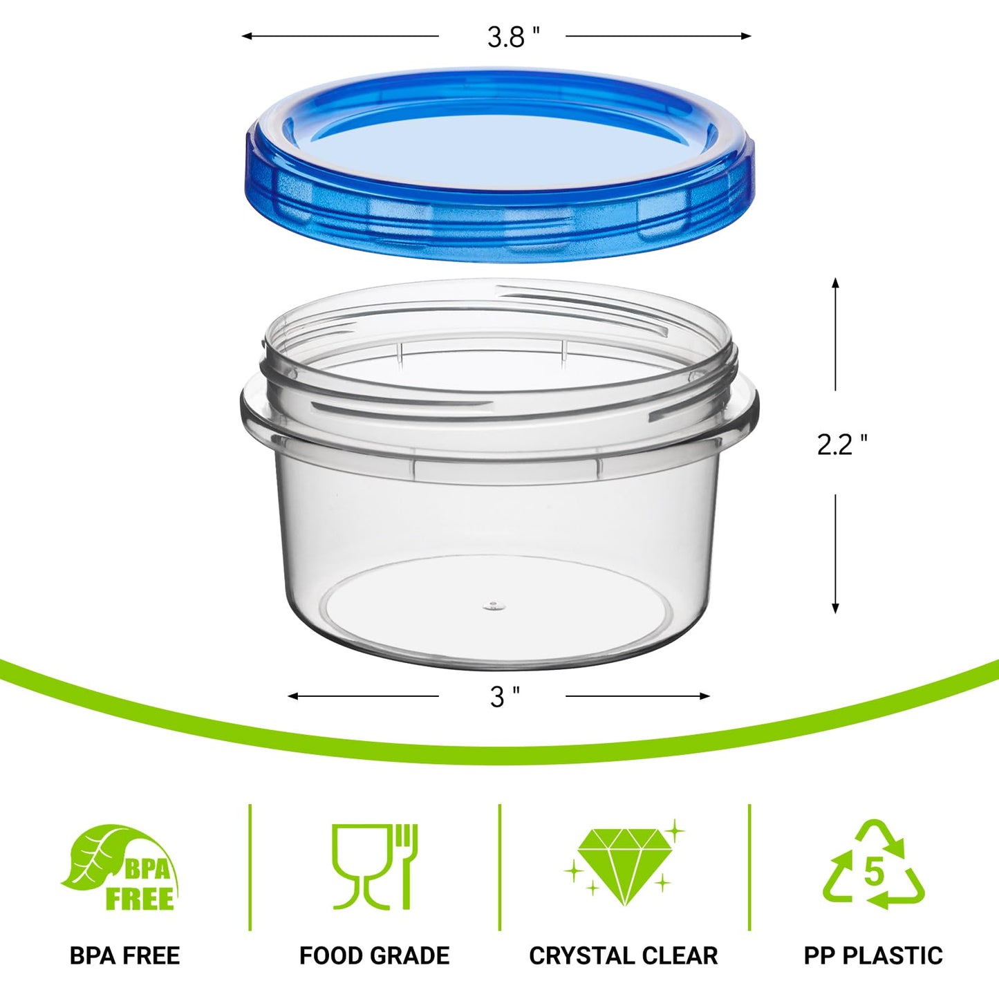 Soelomu 8 oz Freezer Storage Containers with Twist Top Lids, 10 Pack Reusable Meal Prep Containers Plastic Stackable Food Storage Containers for Sauce, Salad, Leftover, Oats