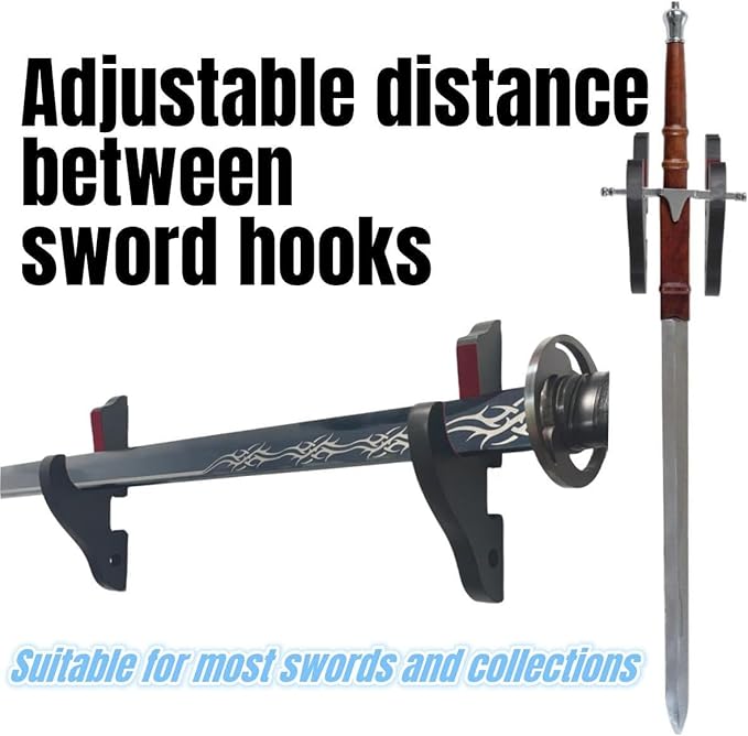 Eforlife 2/Set Sword Hook Wall Mount Samurai Sword Hanger Display Holder Adjustable for Katana Wakizashi Tanto Genji Sword Weapon Rack