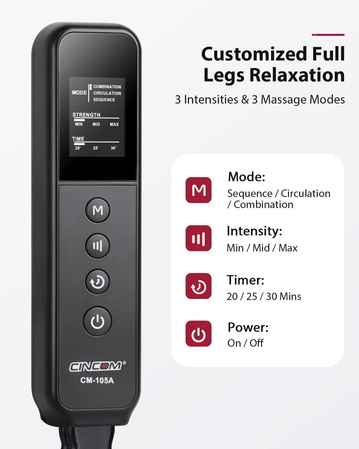 CINCOM Leg Massager for Circulation and Pain Relief, Air Compression 3 in 1 Leg Massager for Foot Calf & Thigh, Leg Compression Boots for Recovery, Edema, RLS Relief