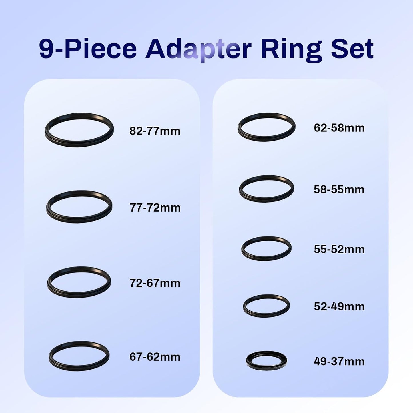 Wokyo 82mm-37mm 82mm 37mm Step Down Lens Filter Adapter Ring, Camera Lens Filter Metal Stepping Rings Kit Black
