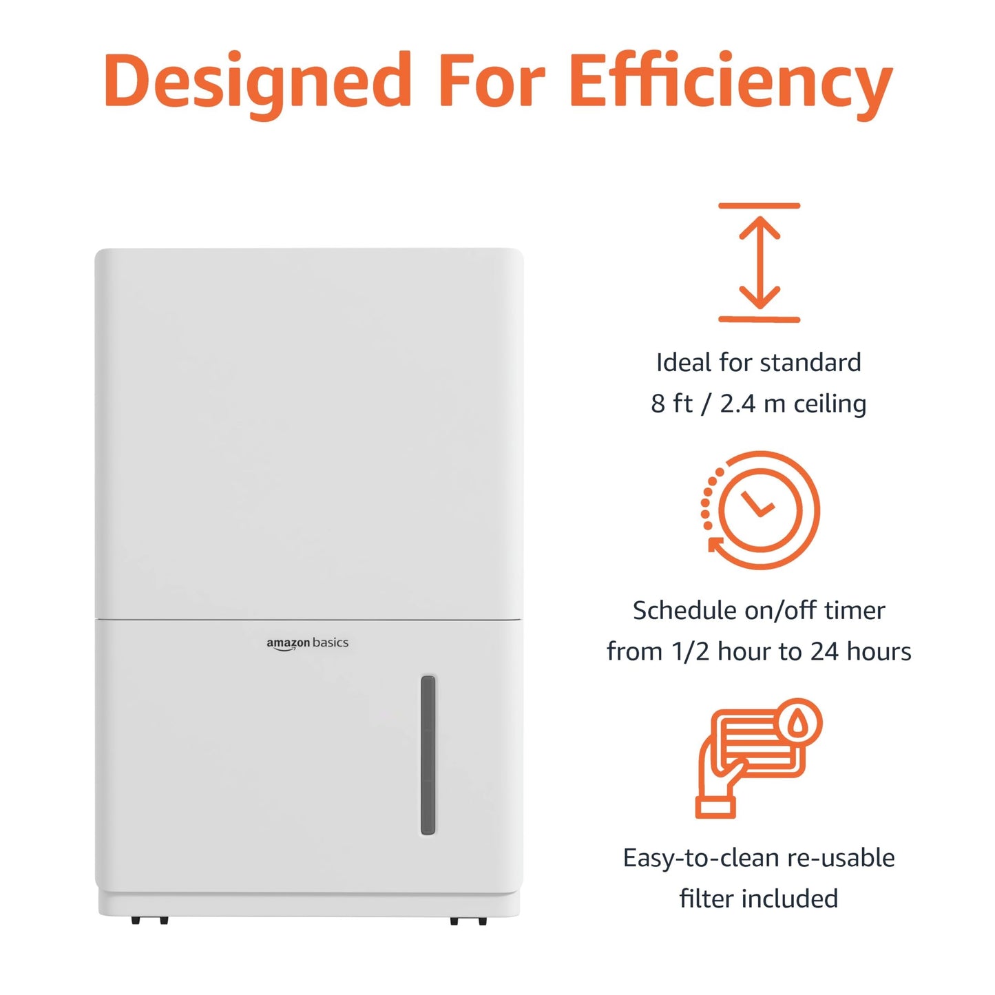 Amazon Basics 50-Pint Large Dehumidifier with Pump, Energy Star Certified, Humidity Control, Auto-Defrost, Timer, Overflow Protection for Rooms up to 4000 SFT, White