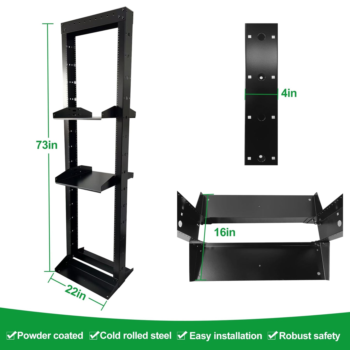 2 Post 38U Open Frame Server Rack 2-Post Server Rack Network Rack,Comes with 2 Center Trays,for 19 Inch Equipment, Networking Data & IT Devices,1280lbs Weight Capacity Rack(2P-LD-38)