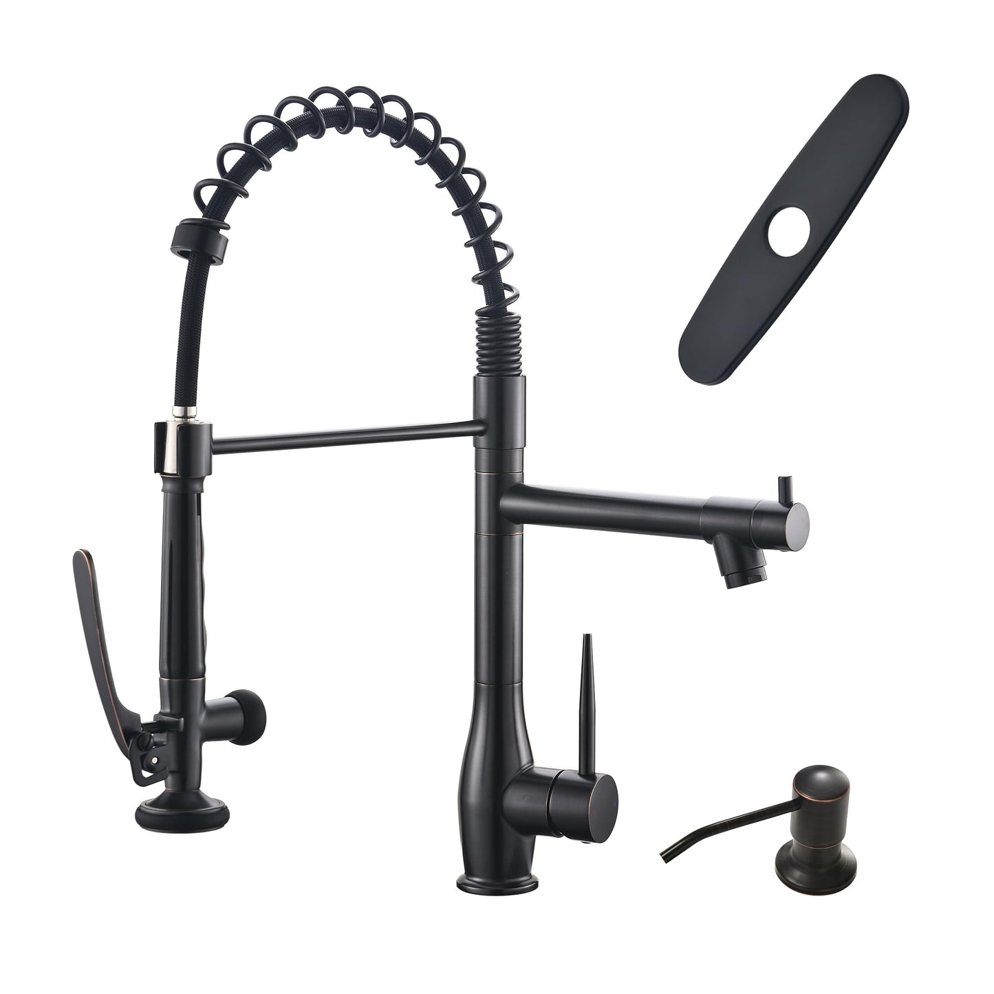 GIMILI ORB Commercial Kitchen Faucet with Pull Down Sprayer, Double Headed Single Handle High Pressure Kitchen Faucet with Soap Dispenser