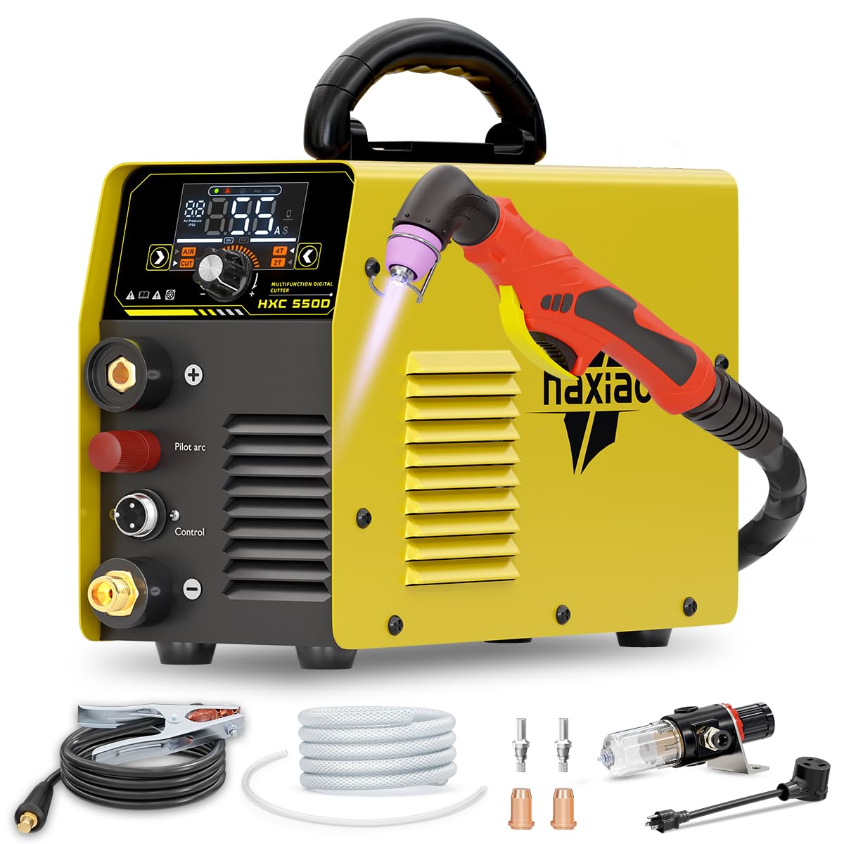 Plasma Cutter 55A with Large LED Display Non Touch Pilot Arc Plasma Cutter Machine Equipment Inverter Technology Dual Voltage 110V/220V 2T 4T Modes Maximum Cutting Thickness 3/4 Inch Clean Cuts