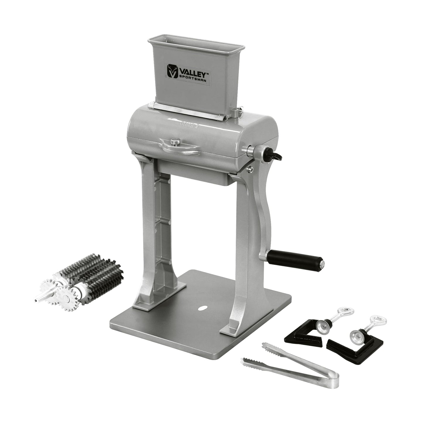 Valley Sportsman 2-in-1 Manual Meat Tenderizer, Jerky Slicer, 2 Sets of Stainless Steel Blades, Tenderizing Blades and Jerky Slicer Blades, for Beef and Chicken (Silver)