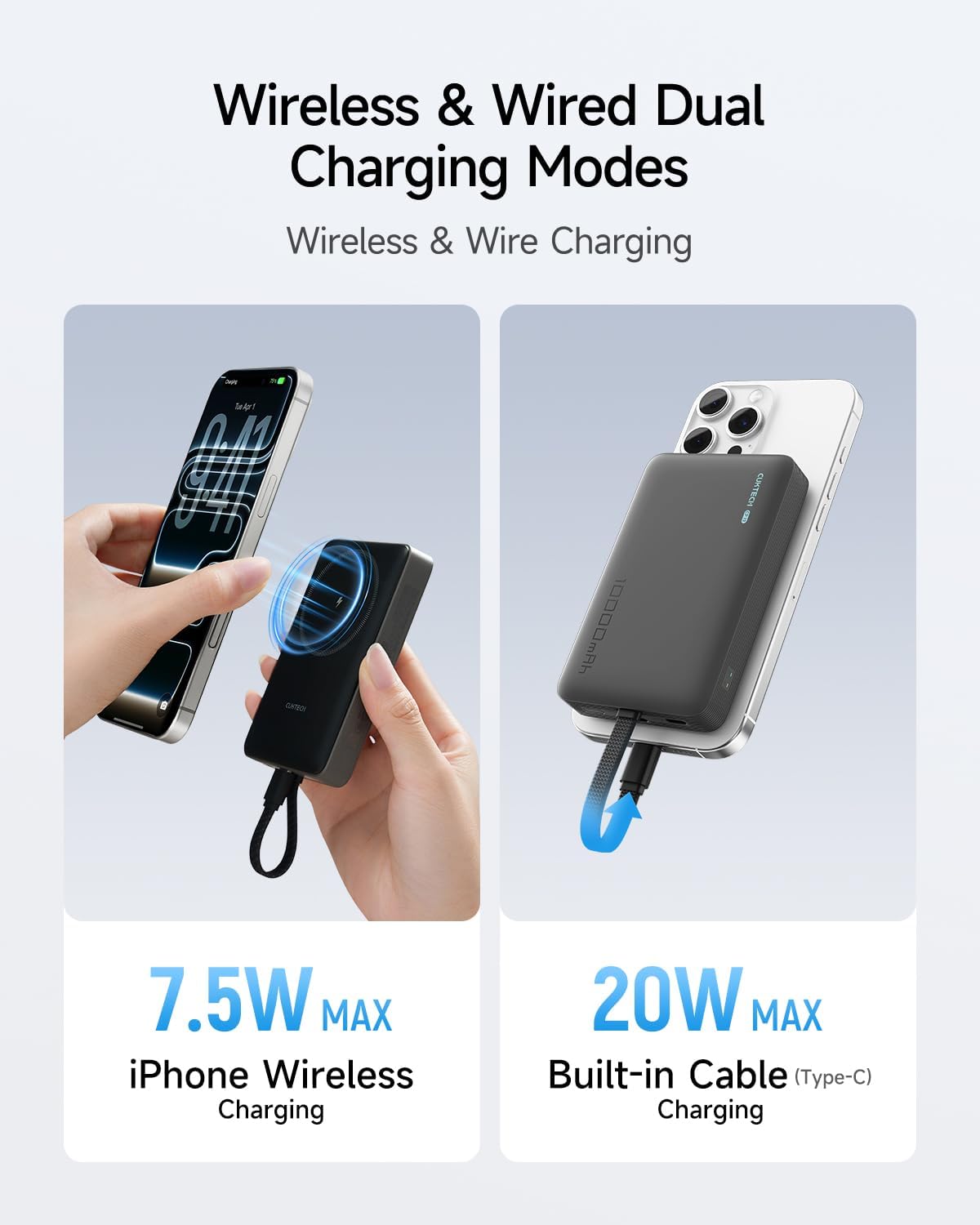 CUKTECH 10000mAh 20W 7.5W Pack 15/16/17 Magnetic Power Bank, Portable Charger, Fast Charging & Wireless, Built-in USB-C