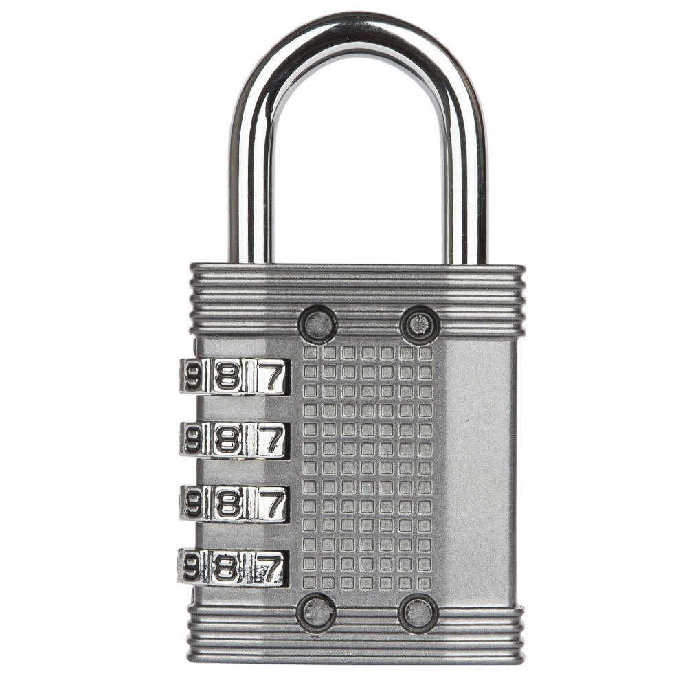 FortLocks Padlock - 4 Digit Combination Lock for Gym Outdoor & School Locker, Fence, Case & Shed – Heavy Duty Resettable Set Your Own Combo – Waterproof & Weatherproof (4 Pack - Silver)