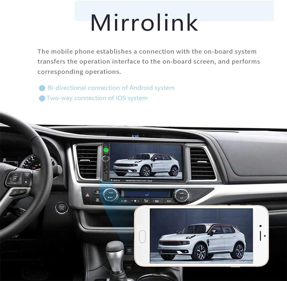 EKAT 7 Inch MP5 Double Din Car Stereo Receiver Bluetooth Touch Screen Car Radio Head Unit Video Digital Player Support