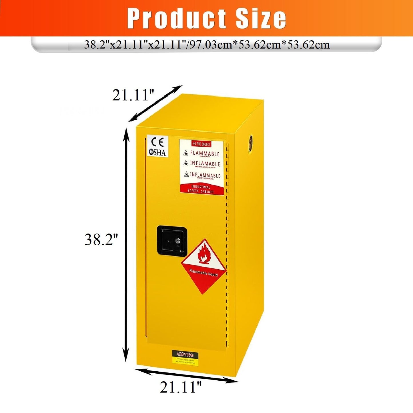 Flammable Storage Cabinet, 30 Gallon Fuel Storage Cabinets Fire Safety Cabinet, Chemcial Resistant Cabinet with Adjustable Shelves, Manual Locking Door, 38''x21''x21''
