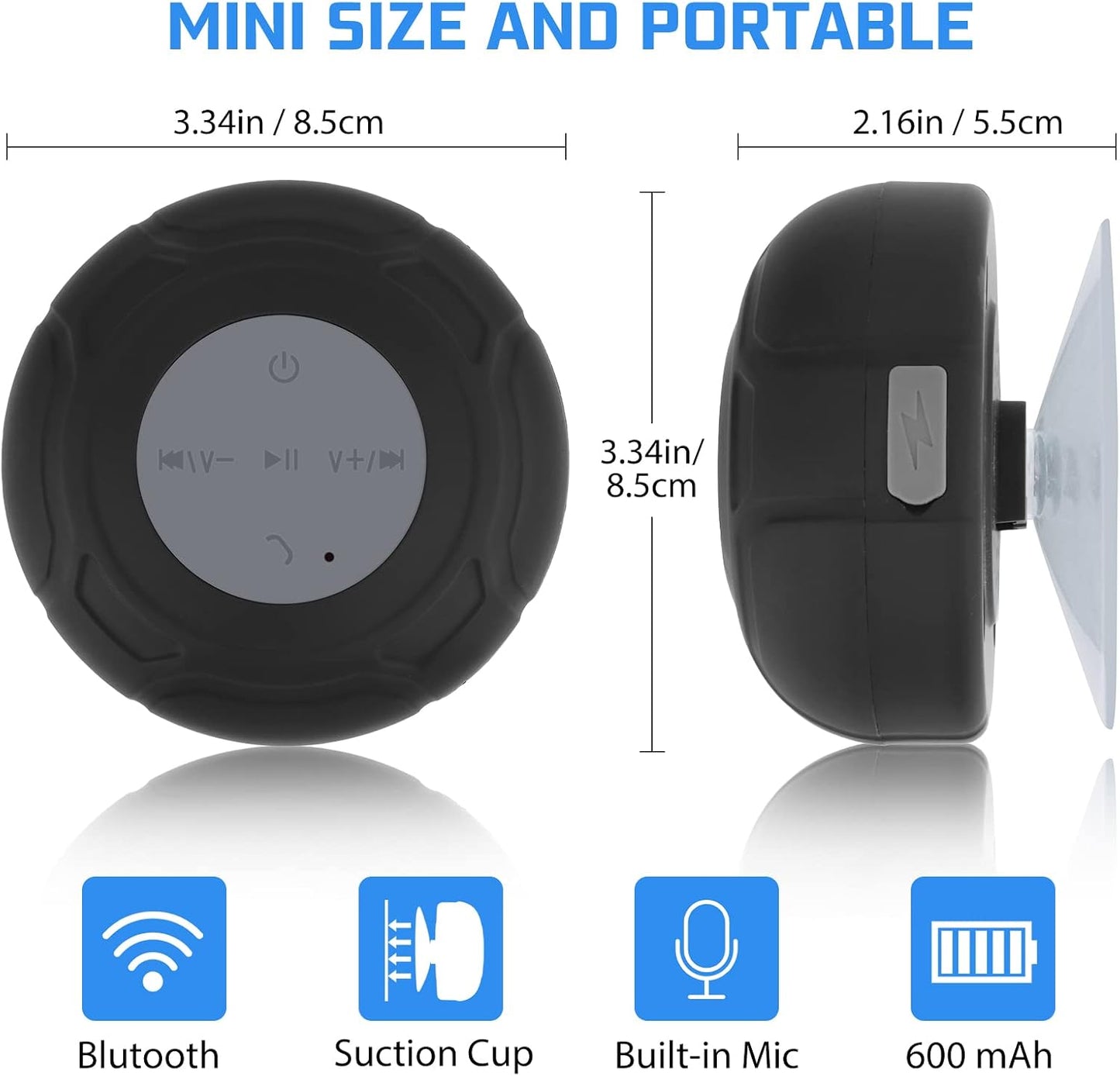 LUKADER Mini Bluetooth Shower Speaker Waterproof Cute Portable Wireless Water-Resistant Speaker Suction Cup,Handsfree