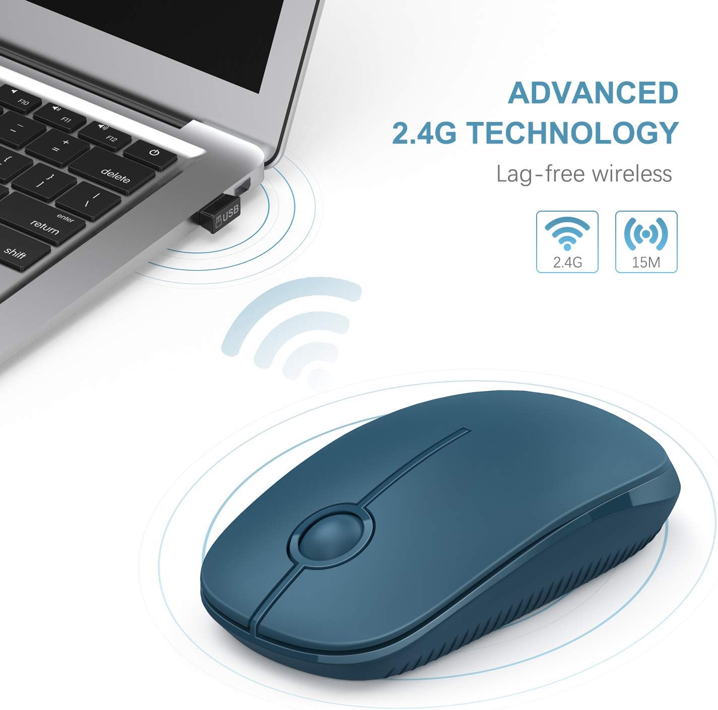 VssoPlor 2.4G Wireless Mouse, Slim Portable Computer Laptop Mouse with Nano Receiver Quiet Silent Optical Mice