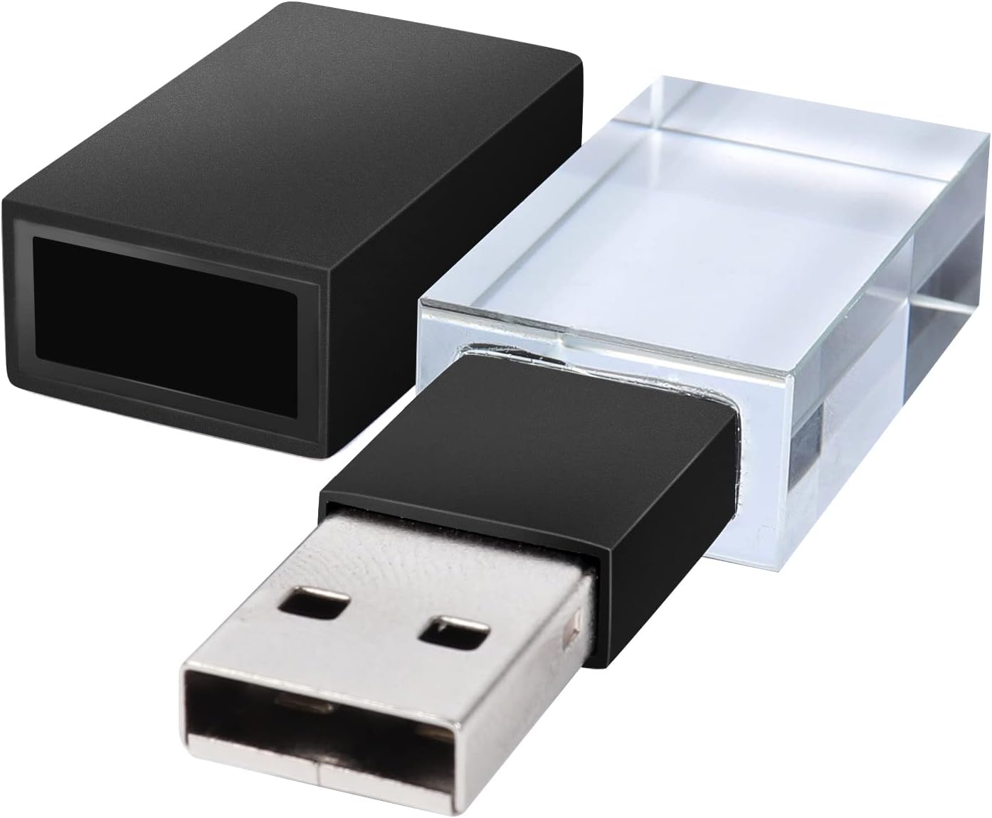 SHARE SUNSHINE 64GB Flash Drive Crystal Transparent Rectangle Genuine Glass LED Light Waterproof USB Clear Thumb Stick