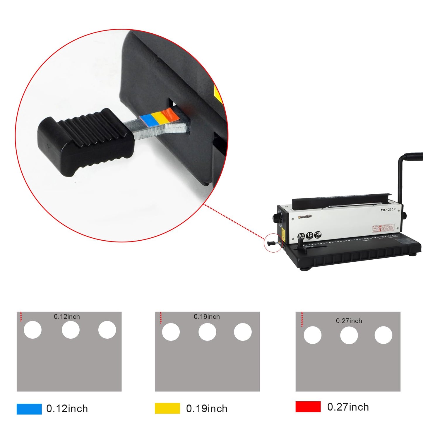 Burostyle TD-1200R Binding Machine, 3:1 Pitch Wire Binding Machine, 34 Round Holes, Punch 12 Sheets/Bind 120 Sheets with Sturdy Metal Construction