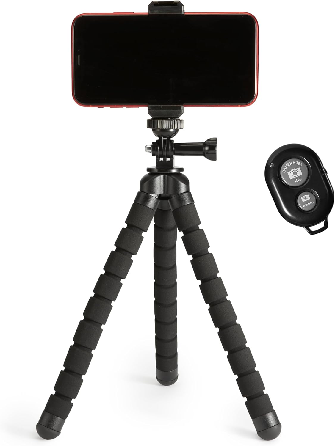 Amazon Basics 10-inch, Portable and Flexible Tripod with Wireless Remote and Smartphone Clamp, Black