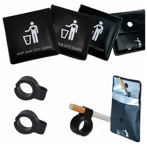 4Pcs Pocket Ashtray Pouch Portable Outdoor Travel Ashtray and 2Pcs Silicone Cigarette Holder