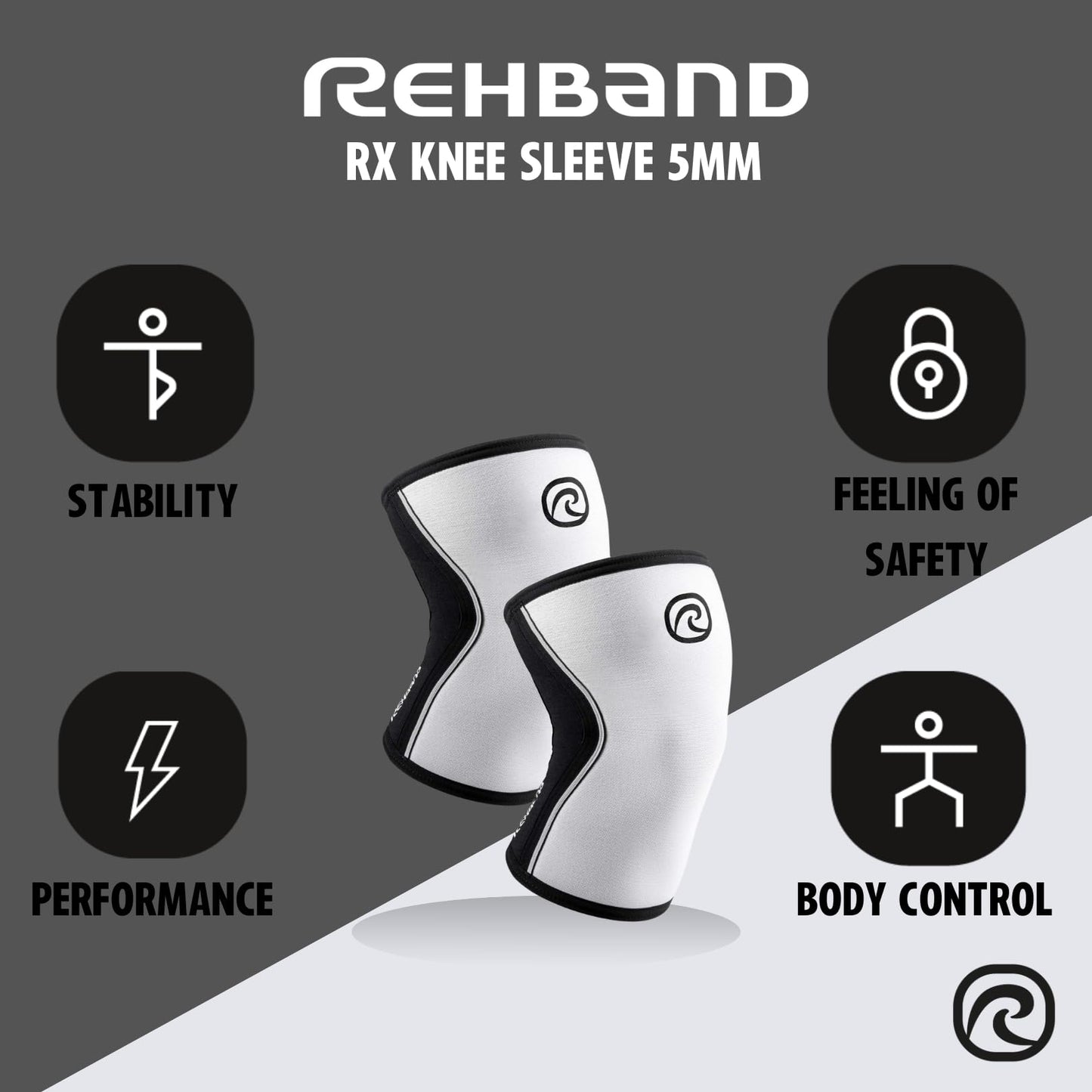 Rehband 5mm Knee Sleeves for Functional Training, Cross-Training & Powerlifting, Weightlifting Knee Support made of Neoprene, Unisex, Colour:White - 1 Pair, Size:X-Small